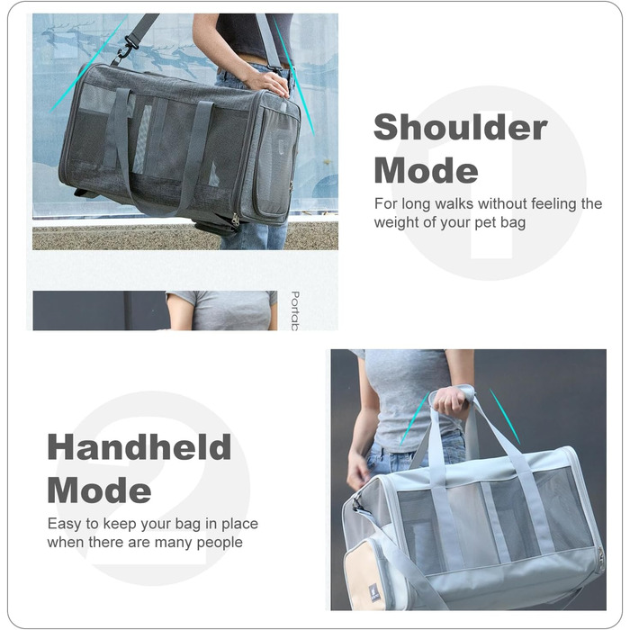 Транспортна сумка PETCUTE для котів середніх розмірів та маленьких собак до 17.5 кг, складана переноска з плечовим ременем та внутрішнім страхувальним шнуром, переноска для котів для подорожей, схвалена авіакомпаніями, темно-сіра