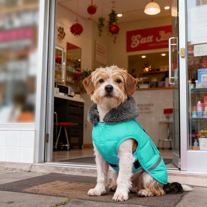 Зимовий теплий куртка для собак з регульованим коміром, світловідбиваючий, блакитний, зелений (3XL)