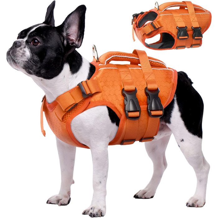 Жилет для собак Kuoser: плаваючий, для малих, середніх та великих порід, помаранчевий, з ручкою для рятування
