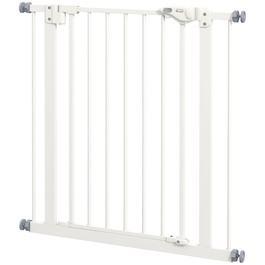 PawHut Door Gate Gate, Шлагбаум, 74-80 см, Сходові ворота для домашньої тварини, Ворота для собаки, Захисні ворота без свердління, Метал, Пластик, Білий | Аосом