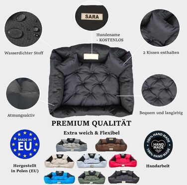 Крісло-ліжко для собак великих порід KING DOG XXL 130x105 см. Водонепроникне, з можливістю персоналізації (ім'я собаки), чорне, силіконова наповнювач