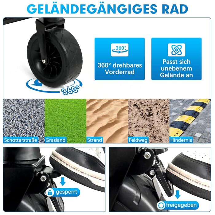 Візок для собак Snagle Paw з дверцятами та рампою, великий, розкладний, для собак середніх та великих порід, регульована ручка та гальма, 4 колеса для прогулянок, бігу, подорожей, до 90 кг (Чорний/Синій)