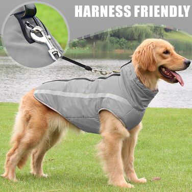 Водонепроникні куртки для собак, зимові теплі одяг для тварин, куртки для собак, одяг для собак, світловідбиваючий одяг, жилет для цуценят з шлейкою, отвір для маленьких, середніх та великих собак (Сірий, 2XL)
