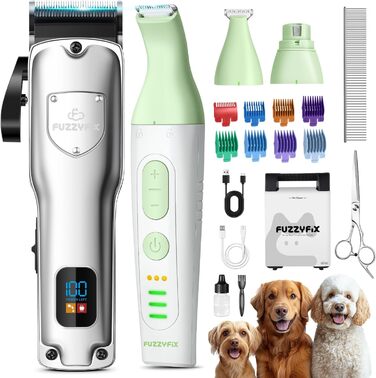 Машинка для стрижки собак FuzzyFix 4-в-1 з триммером для лап, для собак та котів, срібна