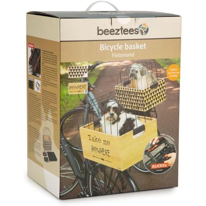Дерев'яний велосипедний кошик Beeztees K&Bz, 45 x 33 x 45 см, чорний