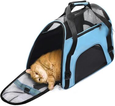 Сумка-переноска для домашніх тварин з м'якими боковинами, блакитна. Розміри: 47 x 24 x 33 см