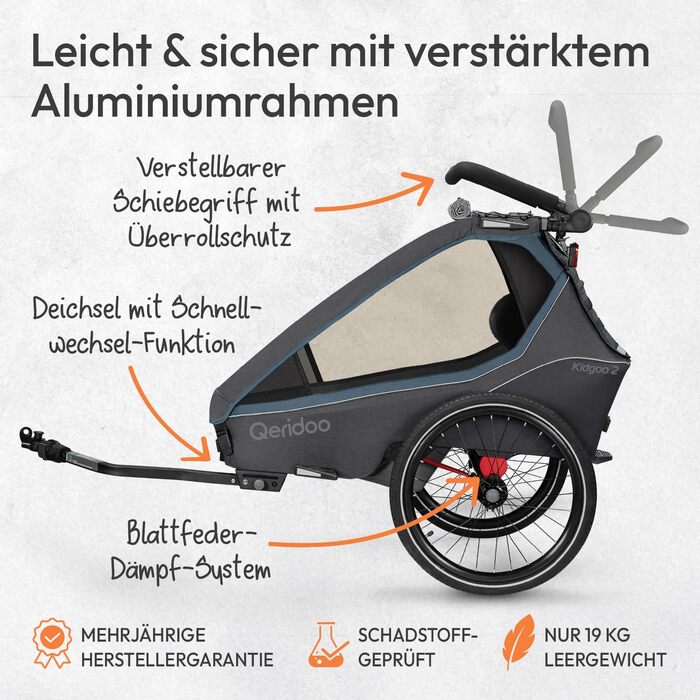 Qeridoo Kidgoo 2: Причіп для велосипеда на 2 дітей з підвіскою та системою ARS, коляска-візок, причіп-велосипед для дітей, складаний, 45L, Navy Blue