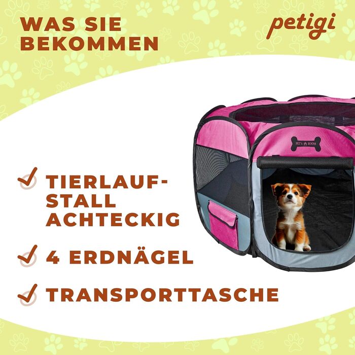 Вольєр для цуценят та дрібних тварин Petigi XL 115x115x65 см, 8-кутний, легкий догляд, рожевий