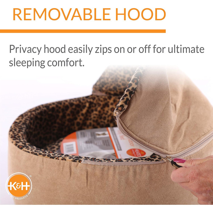 K&H PET PRODUCTS Thermo-Kitty Bett Deluxe – електричне лежанка для котів, для дому, з підігрівом, світло-коричнева з леопардовим візерунком, 50,8 см