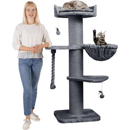 HAPPYPET Premium Котячий Дерево Cooper 150 см для великих котів, кішок Мейн-кун, стовбури 20 см, натуральний сизаль, сірий, стійкий когтеточка-клітер для котів