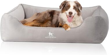 Ортопедичне собаче ліжко Knuffelwuff Jona з велюру S: м'яка піна пам'яті, знімний та пральний чохол, для захисту суглобів, зігріваюче, довговічне, для собак маленьких, середніх та великих (105 x 75 x 25 см, сірий)
