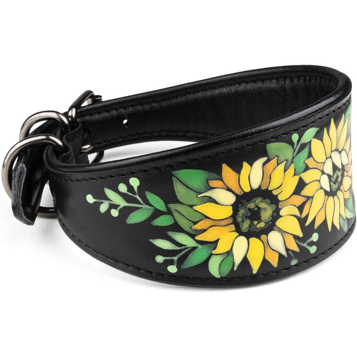 FAVPET Нашийник для собаки з м'якої шкіри з QR-кодом, широкий, для грейхаундів, віппетів, салюкі, лурджерів, галгу, поденко (XS, соняшник)