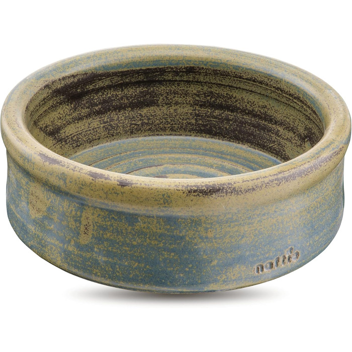Керамічна миска для собак та котів KRAFTSPIRALE (зелено-блакитна) - ручної роботи, об'єм 0.6 л, висота 6 см