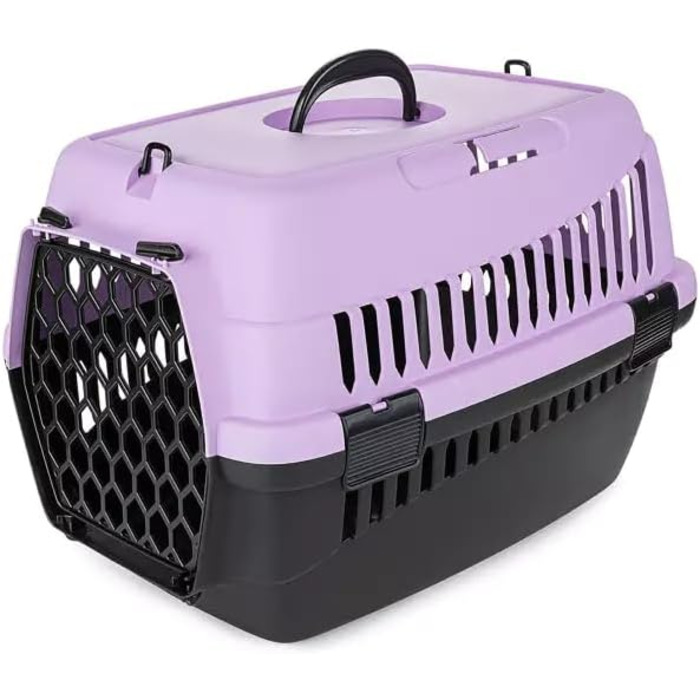 Транспортний бокс для тварин Happet ABBA M сірий 56x37x37 см – міцний, добре провітрюваний бокс з пластику для котів та маленьких собак, переноска для подорожей, переноска для котів (M (56x37x37cm), ABBA Violett)