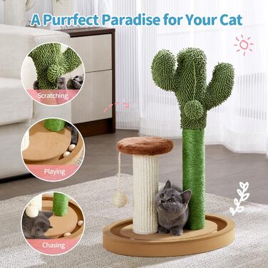 Когтеточка для котів Made4Pets Кaktus, 55,1 см, з сизалю, інтер'єрна, з ігровими кулями та дерев'яною основою для кошенят