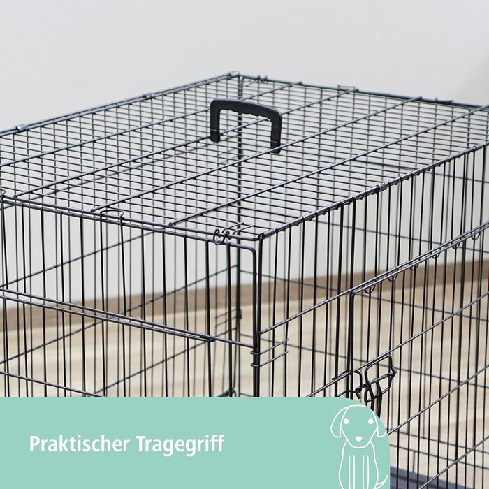 Складана металева транспортна клітка для тварин Kerbl, 76×54×64 см, 2 двері, чорна