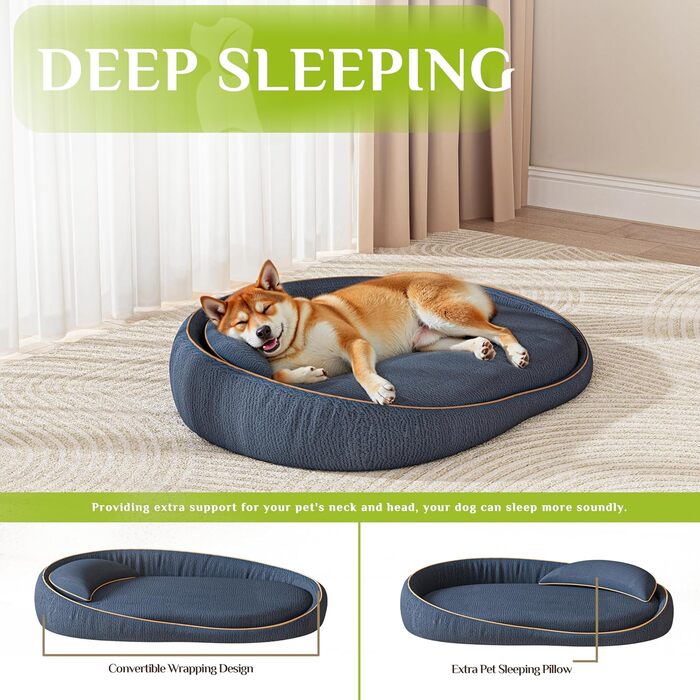Ортопедичне собаче ліжко XXL з подушкою – комфортне собаче софа з Memory Foam, знімний та пральний чохол – ліжко для великих собак, довговічне та затишне (Blue)