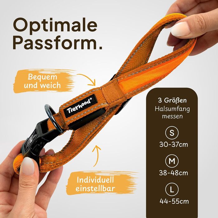 Світловідбиваючий нашийник для собак Tierhood - LED нашийник для маленьких та великих собак, помаранчевий, розмір S (обхват шиї 32-47 см)