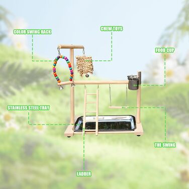 Ігровий комплекс Vogel Spielplatz для хвилястих попугаїв, з нержавіючою чашкою-годівницею, драбиною та підсідалом