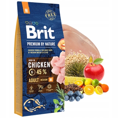 Сухий корм для дорослих собак середніх порід Brit Premium by Nature з куркою, 15 кг
