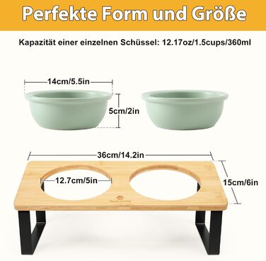 Набір мисок для котів GUUSII HOME (2 шт.) з кераміки, 360 мл, зелені, 14 см