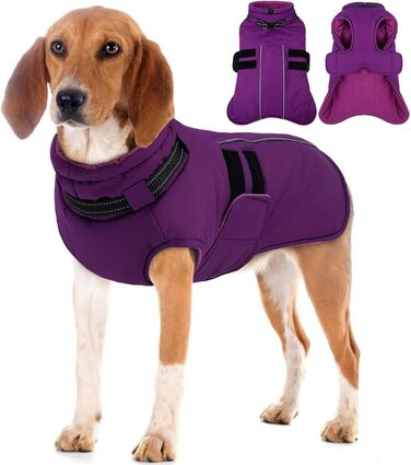 Зимова куртка для собак IECOii, тепла водонепроникна накидка, регульована, світловідбиваюча, фіолетовий (L)