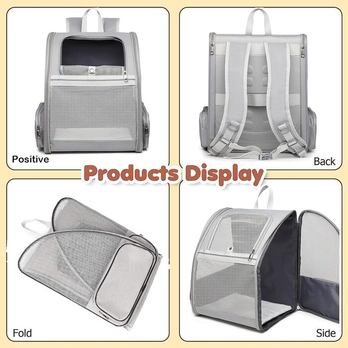 Рюкзак для кота/собаки Hykiee, переноска для тварин до 8 кг, дихаючий, з вікном та строєм, сірий