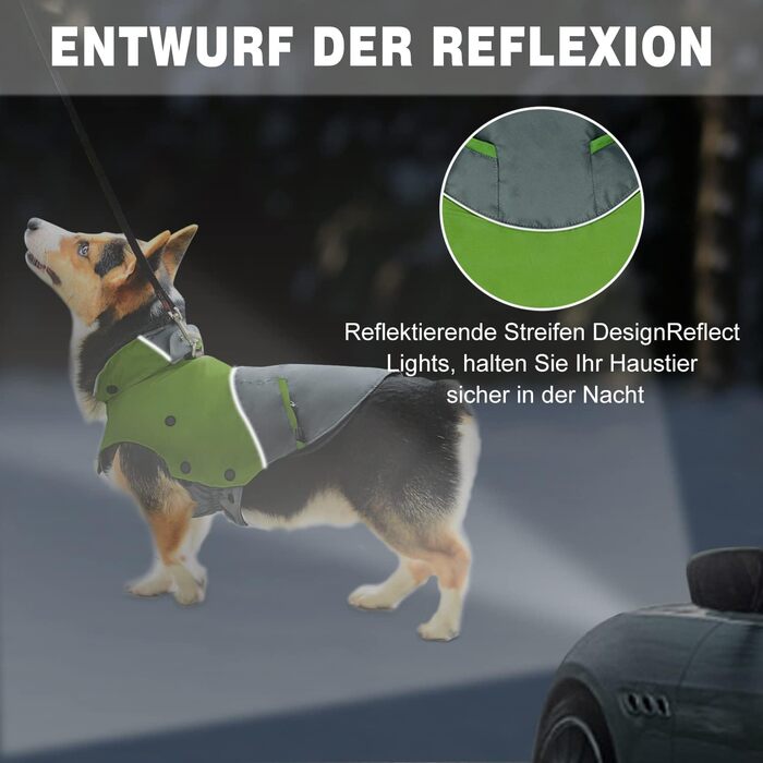 Зимова куртка для собак Petloft, світловідбиваюча, вітронепроникна, з флісовою підкладкою (XS, зелена)