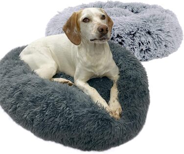 Кругле ліжко для собак та котів Donut, м'яке, пухнасте, темно-сіре, різні розміри та кольори