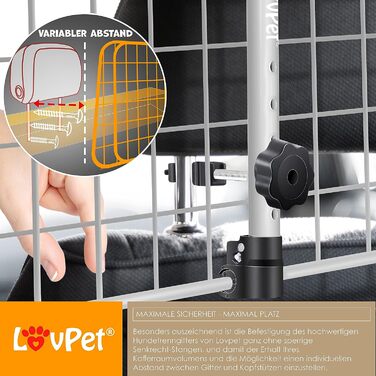 Lovpet® захисна решітка для авто для собак, універсальна розсувна перегородка в багажник, 30×91-153 см, із 2 ременями безпеки, чорна
