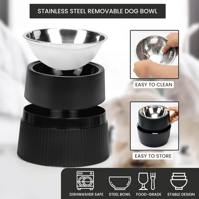 Станція для годування Belle Vous з висувними мисками для собак - 400 мл, миска з нержавіючої сталі з антиковзним підйомником - для великих/маленьких/середніх собак та котів