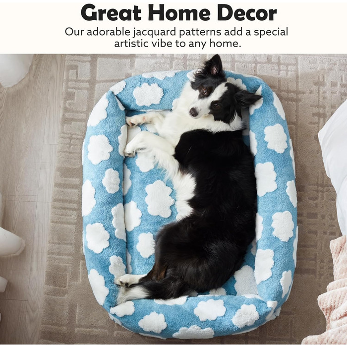 Крісло-ліжко для собак середнього розміру, блакитне, знімний чохол на блискавці, ортопедичне, для цуценят, м'яке, заспокійливе, з неслизьким дном (30x24x8)