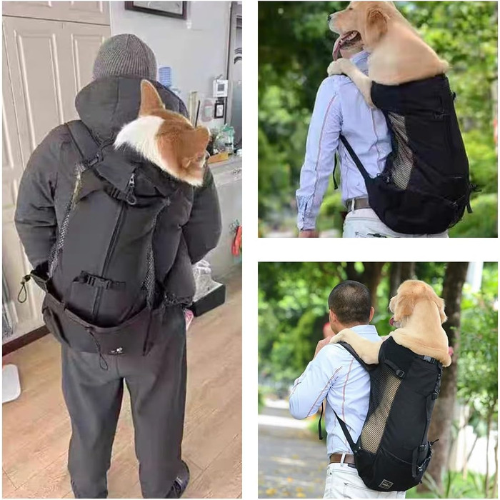 Рюкзак для собак Manon Rosa, регульований, чорний, L, для подорожей, хандеру та кемпінгу