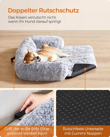 Feandrea FluffyHug лежанка для собак, плюшеве ліжко, захист дивану, подушка для собак, розмір XL, для середніх та великих собак, 110 x 95 x 18 см, Ombré-Сірий PGW223G01 L 110 x B 95 x H 18 см Ombré-Сірий