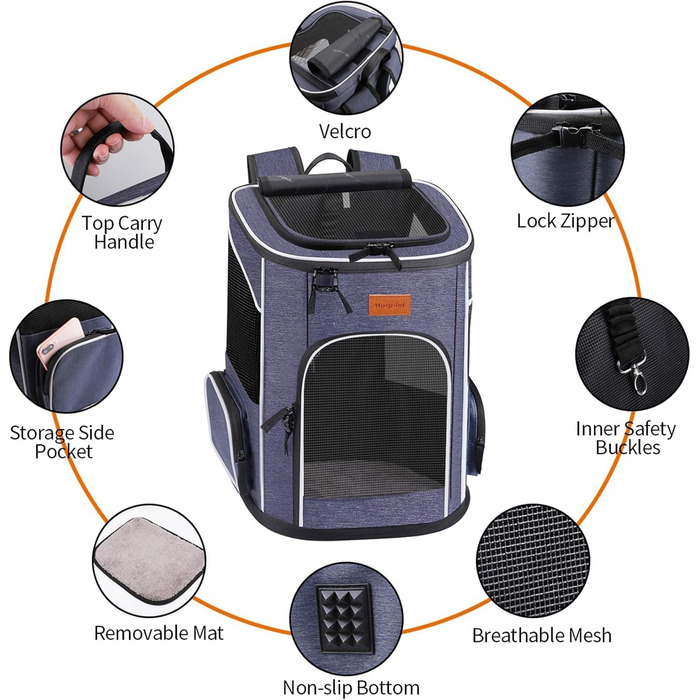 Рюкзак для кота Morpilot, рюкзак для собаки, складаний рюкзак для домашніх тварин з прозорим вікном, дихаючий та легкий, блакитний, 33L, 33 x 28 x 42 см