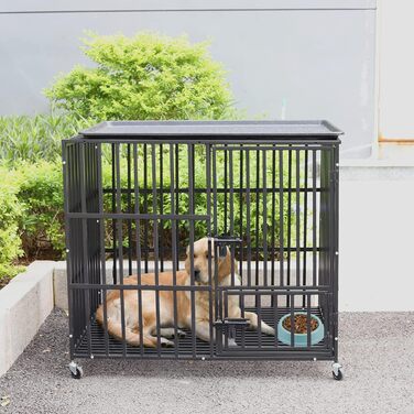Металевий клітка для великих собак BingoPaw, важкий Hundekäfig, транспортний вольєр із 3 дверима та 4 колесами, 107x77.5x88.5 см, для дому, саду, вулиці