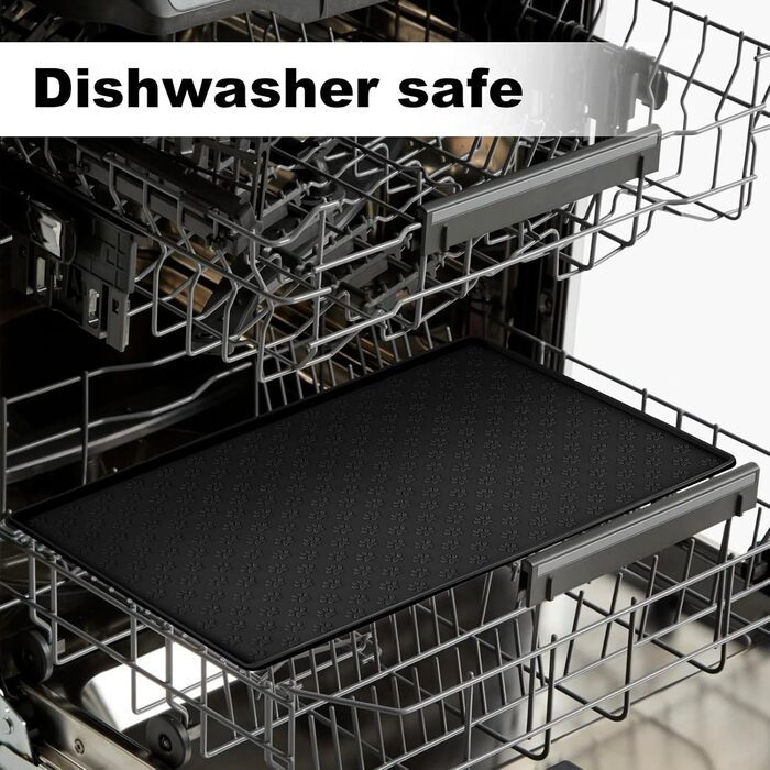 Силіконовий килимок для корму собак та котів, 54x38 см, чорний, з принтом лапок - MOACC