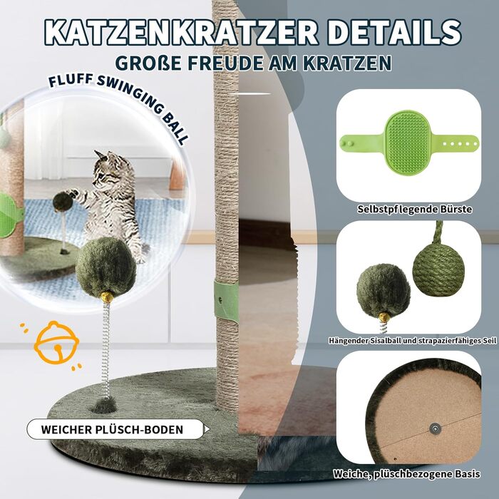 Котяча кігтеточка Meowoou з м'ячиком та стовпчиком 89 см з сизалевого мотузка, кігтешкребок для котів будь-якого віку (Fortune Tree)