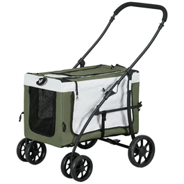 PawHut 2 в 1 Коляска для собак Dog Buggy Складна для собак і кішок до 10 кг Cat Buggy з подушками Сітка Вікна Двері Кошик для зберігання Котяча коляска Баггі Темно-зелений | Аосом