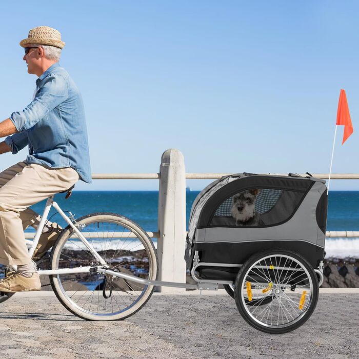 Фahrradanhänger GYMAX: візок для собак з трьома входами, до 40 кг, сірий