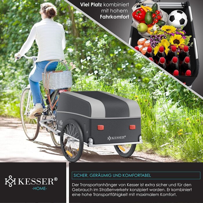Причіп для велосипеда KESSER® вантажний, 120 літрів, сірий/чорний, з дахом та складною високою тягою