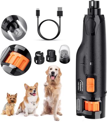 Електричний точило для собачих нігтів Gimars, 6 швидкостей, LED-підсвічування, USB-зарядка, чорний