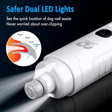 Електричний точило для собачих кігтів Casfuy з 2 LED-лампами - 4.8V, 2 швидкості, для середніх собак, тихе, перезаряджуване