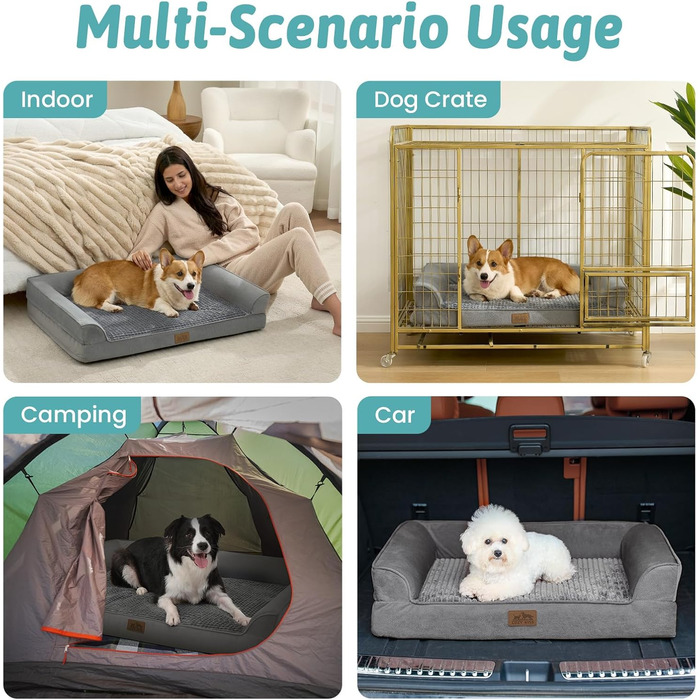 Ортопедичне ліжко для собак, диван для середніх та великих собак, неслизьке, миється, U-подібної форми, сірого кольору, 112,8 x 81,3 x 18,8 см