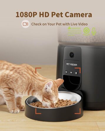 Автоматична годівниця для котів Puppy Kitty з Wi-Fi, керування через додаток, відео та аудіо, нержавіюча миска, до 8 годувань на день