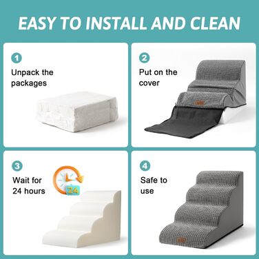 Сходинки для собак маленьких порід 50 см: зручні та безпечні для ліжка, 4 сходинки, сірий колір, 40x72x50 см