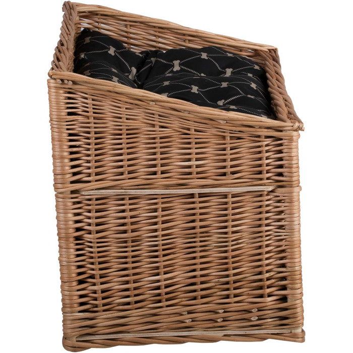 Кішка Будинок Прямокутна з Плетеного Лози, Двоярусний Корз для Кота з Подушкою та Вікном (Чорний, Натуральний)