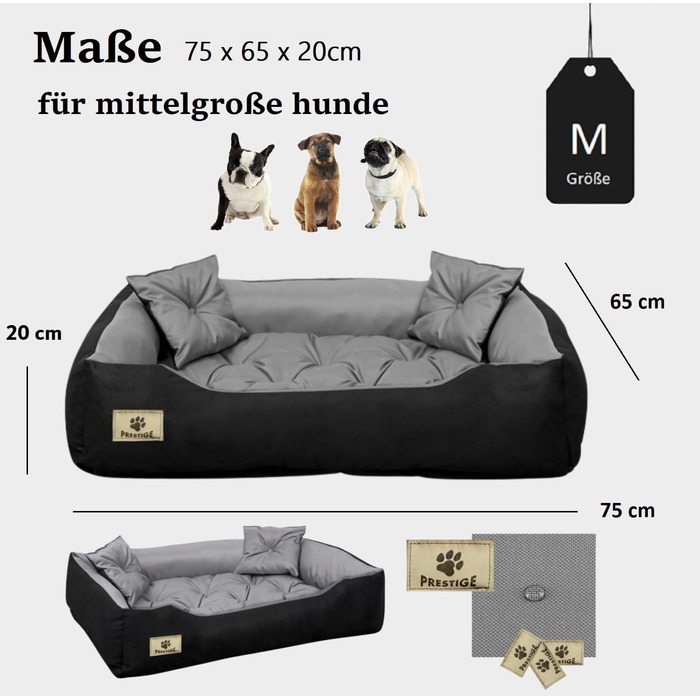 Ортопедичне собаче ліжко середнього розміру з водонепроникним матеріалом, миється, з силіконовою начинкою (сірий, M 75 x 65 см)