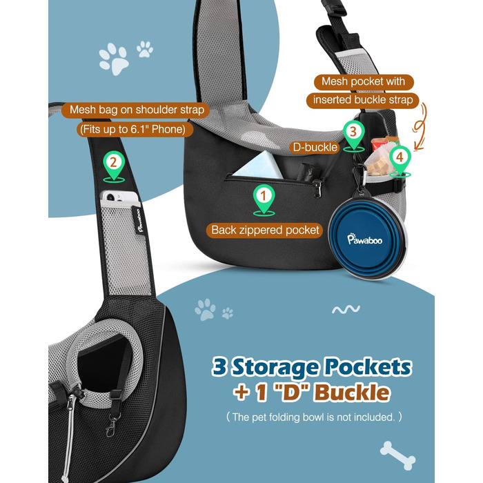 Pawaboo: Сумка-переноска для собак, чорна, L. Зручна сумка-транспортер для вигулу та подорожей з тваринами.