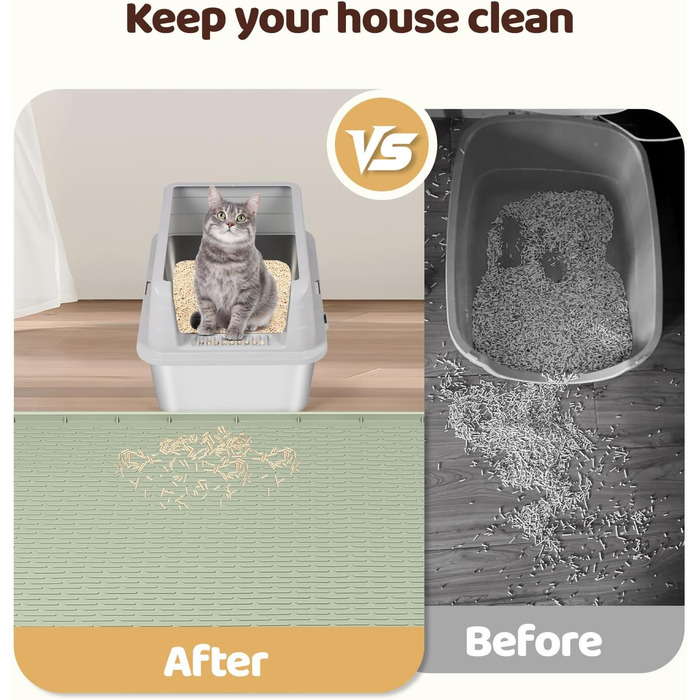 Килимок для котячого туалету Bartuke Katzenklo Matte, великий розмір 101 x 71 см, силіконовий, для контролю розсипання, м'який для лапок, легко миється (зелений)